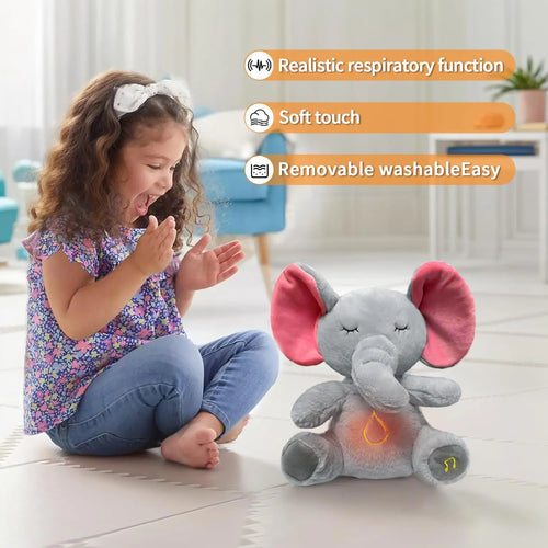 Baby Elephant Breathing Stuffed Animal Plush Doll Toy Sleeping Companion Music and Light Doll Sensory Stuffed Toy Kids