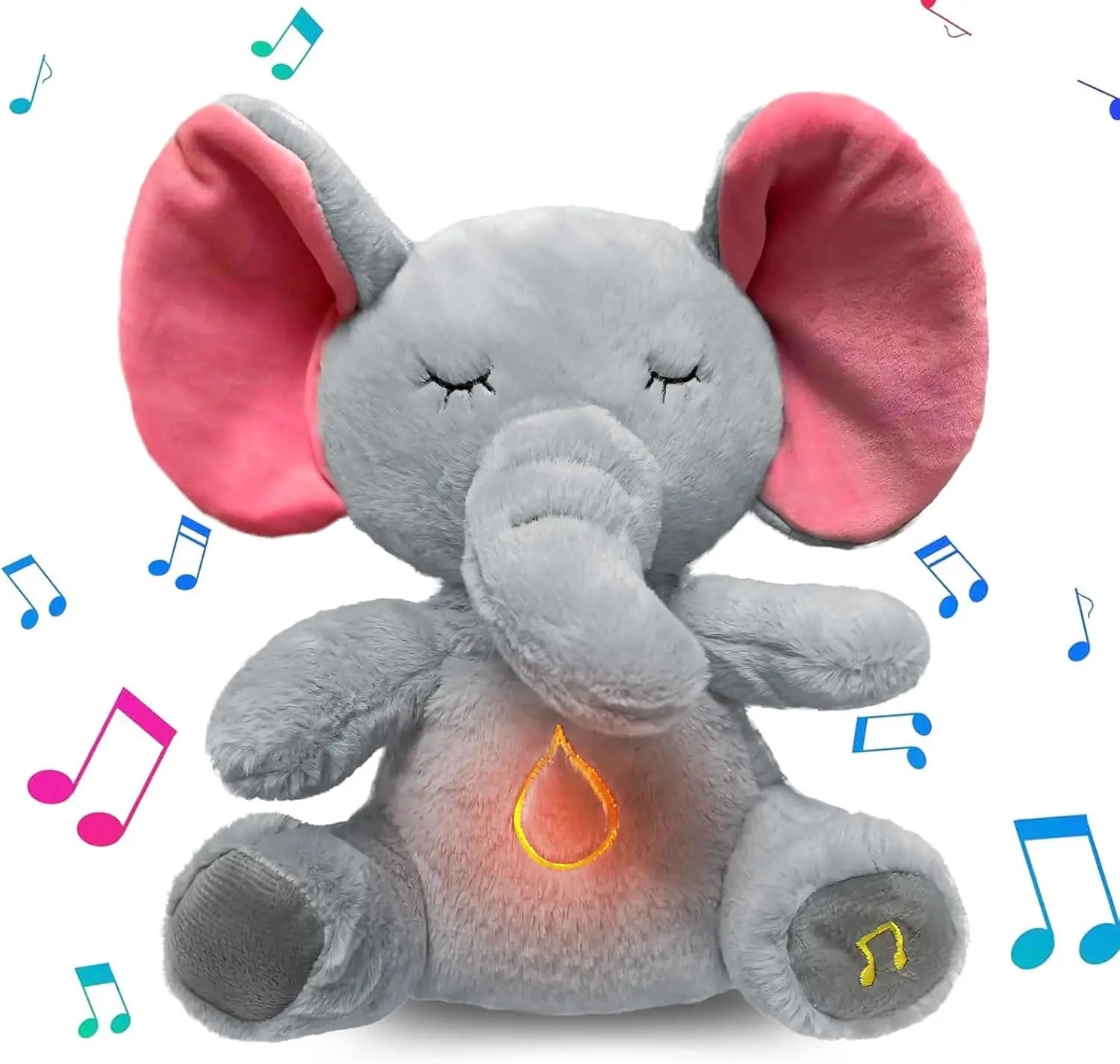 Baby Elephant Breathing Stuffed Animal Plush Doll Toy Sleeping Companion Music and Light Doll Sensory Stuffed Toy Kids